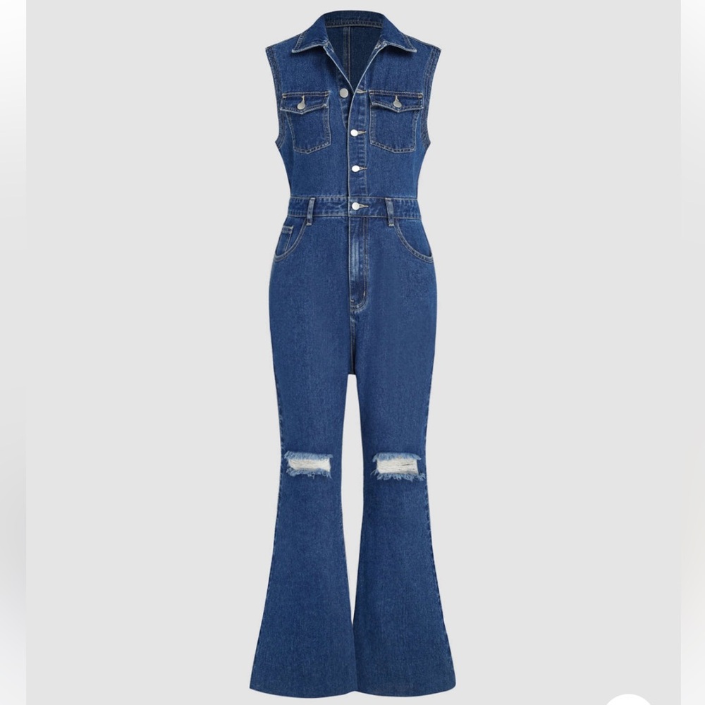 Cider Blue Denim Jumpsuit with Flared Legs